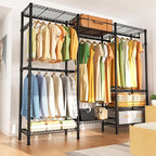 Heavy Duty Garment Rack Clothes Rack,Large Metal Closet Organizer System Storage Wardrobe,Freestanding Clothing Rack with 8 Adjustable Wire Shelves&4 Hang Rods,MaxLoad 800lbs