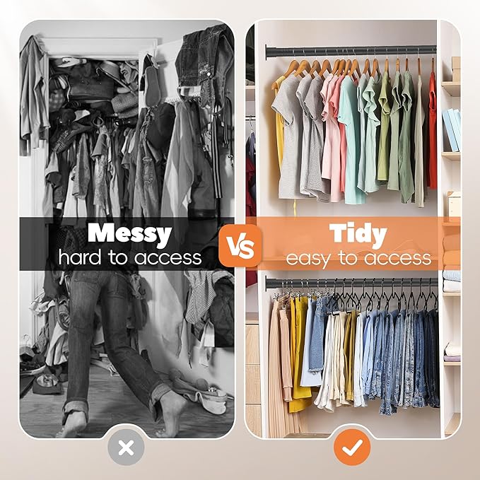 Closet Rod 50-75 Inches, Adjustable Heavy Duty Metal Black Closet Rods for Hanging Clothes 1.3 Inches Diameter for Wardrobes Laundry