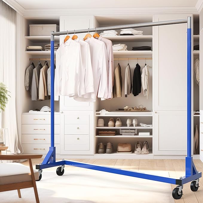 Simple Houseware Industrial Grade Z-Base Garment Rack, 500lb Load with 63 Inches Extra Long Bar, Blue