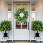 24 Inch Artificial Greenery Wreath for Front Door - Green Wreath with Eucalyptus and Fern Leaves, Spring Summer Fall Winter Eucalyptus Wreaths, Indoor Outdoor Wreath for Farmhouse Outside Year Round