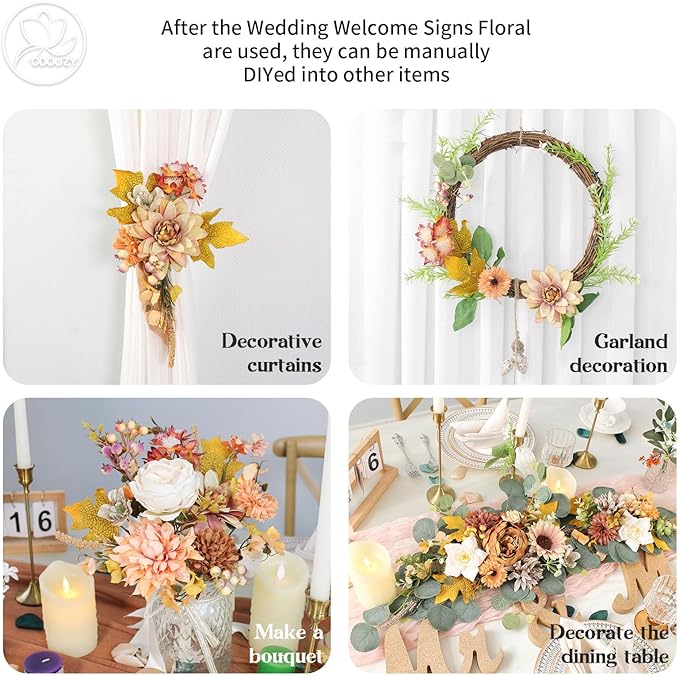 Odouzy Artificial Wedding Arch Flowers for Wedding Sign,Set of 2 for Wedding Welcome Ceremony Sign,Faux Floral Swags,Wedding, Banquet and Reception Backdrop Floral Decoration (Coffee Orange)