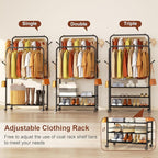 Furologee Clothes Racks for Hanging Clothes, Portable Rolling Garment Rack, Sturdy Metal Freestanding Cloths Racks with Wheels, Double Rods Wardrobe Rack for Bedroom Laundry Living Room