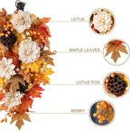 Glitzhome Fall Teardrop Swags for Front Door, 28''H Autumn Swag with Lotus, Lotus Pod and Berry, Fall Swags for Front Door, Thanksgiving Harvest Festivals Decor