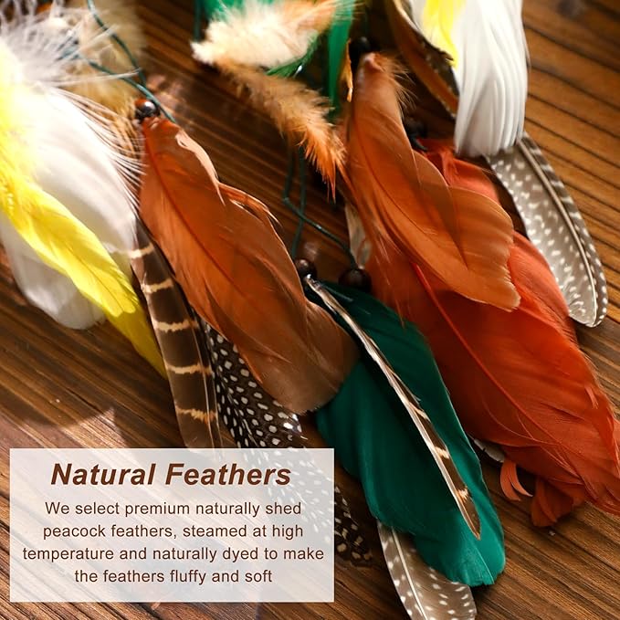 Dream Catcher Native American Boho Dreamcatcher Rattan Wood Wall Decor, Handmade Natural Dream Catchers with Healing Crystal Stone Feathers Ornament Indian Decor for Bedroom Living Room