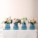 Ribbed Glass Vases, Set of 4 Small Vases for Flowers, Blue Glass Vase for Tulips, Modern Vase for Living Room, Kitchen, Office, Entryway, Bookshelf, Wedding Gifts, Birthday, 6 Inches