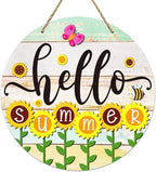 PETCEE Hello Summer Door Sign - 11.5"Farmhouse Sunflower Front Door Decor Welcome Hanger Wreaths for Home Office Summer Hanging Sign Wall Decorations Reusable Seasonal Sign for Kitchen Classroom Porch