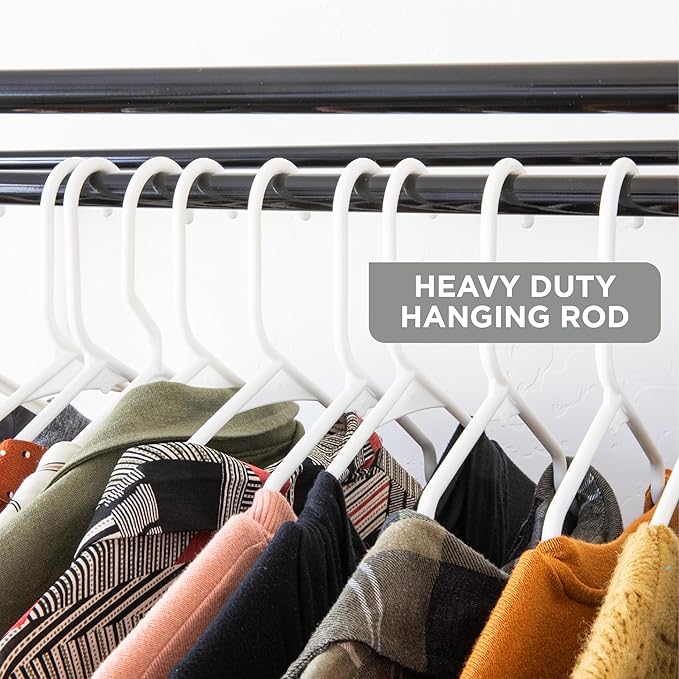 HOLDN’ STORAGE Portable Wardrobe Closet - 65 lb Large Capacity, Internal Heavy Duty Metal Rod, Zipper & Clear Window, Durable Clothes Organizer, Tool-Free Easy Assembly, Gray Canvas Cover