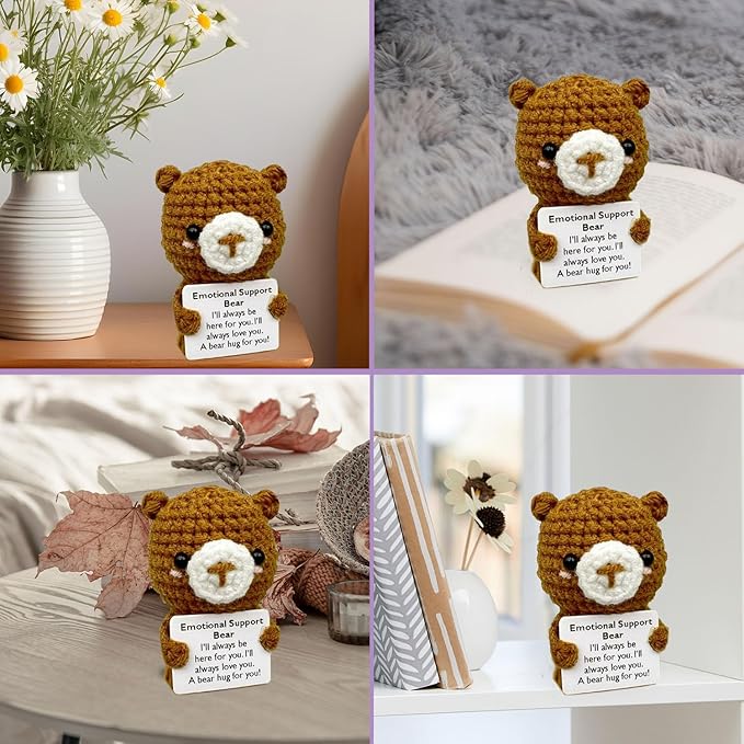 Gifts for Him Her Boyfriend Girlfriend, Handmade Crochet Bear Present, Positive Crochet Animals Bear with Messages, Handmade Bear Small Stuff Things