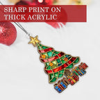 2025 Christmas Ornaments, Christmas Tree Ornaments Acrylic, Faux Stained Glass Effect White Elephant Gifts Exchange, Unique Suncatcher Xmas Stocking Stuffers for Women, Men (Gift Tree)