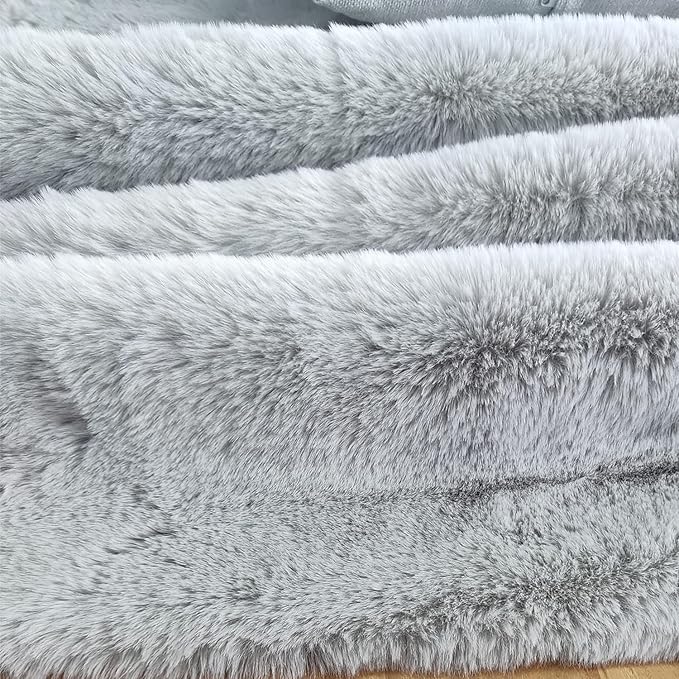 Ghouse Ultra Soft Faux Rabbit Fur Rug, Machine Washable Area Rugs for Bedroom Fluffy Rugs for Living Room, No-Shedding Carpet Sheepskin Grey Runner Rugs 2x10 Feet