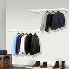 WEBI Clothing Rack Wall Mount White,24" Industrial Pipe Clothes Rack for Hanging Clothes,Heavy Duty Iron Garment Rack Bar,Retail Display Clothes Rod for Closet,Laundry Room,2 Packs