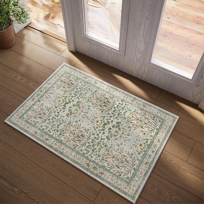 Non-Slip Washable Entry Rug 2x3, Vintage Floral Indoor Front Door Mat for Entryway, Bathroom & Kitchen