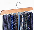 Tie Rack Hanger for Closet 20 Foldable Hooks, 1 Pack Wooden Non Slip Large Capacity Space Saving Tie and Belt Organizer with 360°Rotating Hooks for Tank Tops Bras Scarves Hat