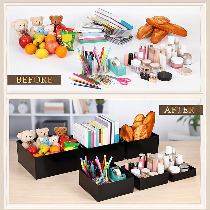Geelin 6 Pack Acrylic Risers for Display Acrylic Cube Boxes Risers Display Stands with Hollow Bottoms Decorative Stand for Jewelry Candy Table Decor 6 Sizes(Black,7 to 12 Inch,Square)