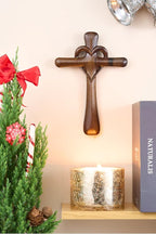 DAICAT - Hand-carved Wooden Cross Wall Decor, 10 Inch Tall Larger Cross for Home Decor, Cross Decor for Wall, Hand made Wood Crosses Wall and Table, Wedding Gifts for Couple (No 5)
