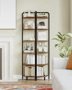 Hzuaneri Corner Shelf Stand, Corner Bookshelf, Plant Shelf, Corner Display Rack, Standing Shelf with Metal Frame for Living Room, Bathroom, Kitchen, Industrial Style, 6 Tier Rustic Brown CS06601B