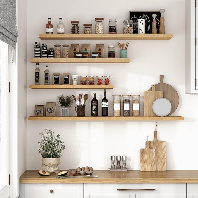 Vivelove 10" Deep Floating Shelves Over Toilet, 16" Wall Shelves for Bathroom Bedroom Kitchen Living Room Laundry Room, Modern Rustic Shelves for Home Decor, 16"x10.2"x1.5", Set of 2, Oak