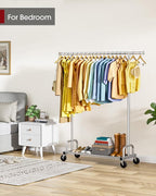 Clothes Rack - Large-Capacity Clothing Racks for Hanging Clothes with Lockable Wheels, Space-Saving Metal Coat Rack for Bedroom, Laundry Room, Entryway, 45.6" x 16.9" x 59", Silver