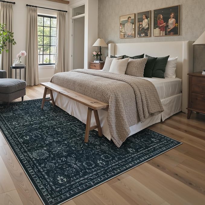 Lahome Black 5x7 Carpet for Bedroom,Boho Washable Area Rugs for Office,Vintage Dark Academia Stylish Living Room Rug,Spill Proof Low Pile Carpets for Dining Room Dorm