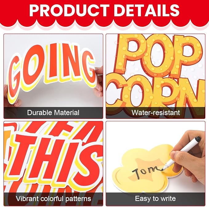Popcorn Bulletin Board for Classroom Decorations Happy New Year Classroom Bulletin Board Set DIY Crafts Movie Themed Paper Cutouts for Students Wall Popcorn Holiday Celebration Party Supplies Decor