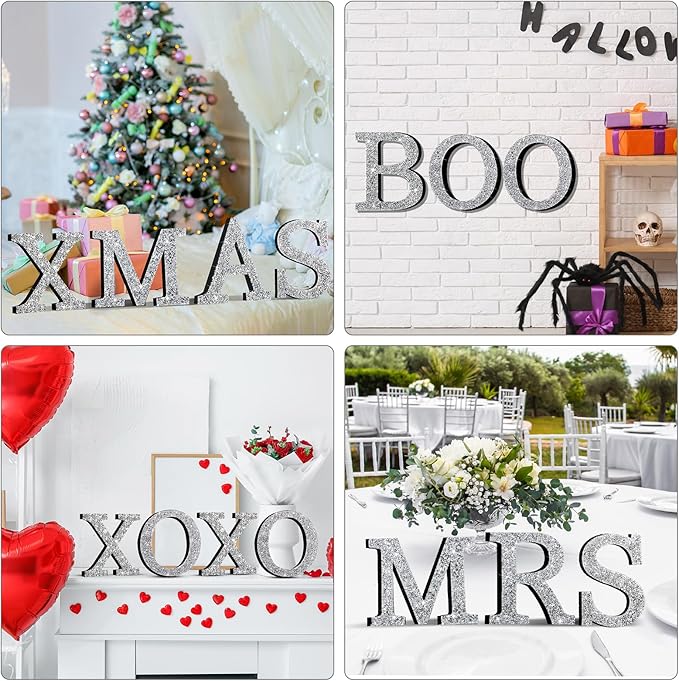 Qunclay 5.7" Silver Crystal Diamond Bling Letters Crushed Diamond Decoration Wooden Glitter Letter with Screw and Hooks Rhinestone Gift for Wedding Y2k Mcbling Bedroom Wall Decor (Letter L)