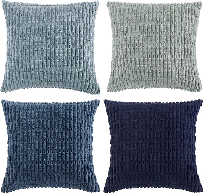 Fancy Homi 4 Packs Decorative Throw Pillow Covers for Living Room Couch Bed, Modern Farmhouse Boho Home Décor Accent Cushion Case, 18" x 18", Blue Series
