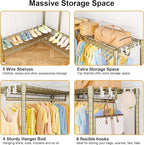 E15 Pro Garment Rack L Shaped Clothes Rack for Corner，Freestanding Clothing Racks for Hanging Clothes，Heavy Duty Closet System with 4 Hanging Rods & 8 S Hooks，48.8"W x 15.8"D x 78.4"H，Gold