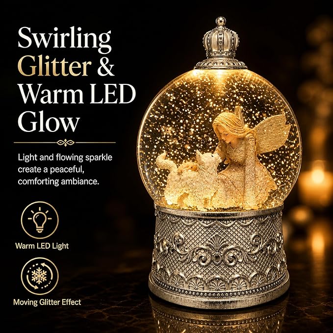 Cat Memorial Gifts for Loss of Cat Sympathy Gift, Snow Globe with Auto Swirling Glitter & 6H Timer, Battery or USB Powered, Cat Remembrance Gifts for Home Decor