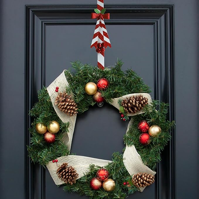 2 Pack Candy Cane Snowman Wreath Hangers for Front Door,Christmas Decoration Metal Over The Door Single Wreath Hook Ornament Door Wreath Hanger,Door Hanger for Wreath Front Door