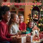 14" Christmas Snow Globe Lantern with Santa Claus - Swirling Glitter LED Light Musical Water Lantern with Rotatable Interior - Vintage Xmas Gifts - USB Plug or Battery Operated Home Decor (Palace Red)