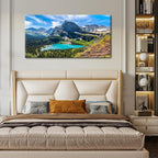 Mountain Canvas Wall Art Teal Saint Mary Lake Landscape Wall Decor Glacier National Park Canvas Poster Modern Nature Scenic Painting Artwork for Living Room Bedroom Office Home Decorations 24x48"