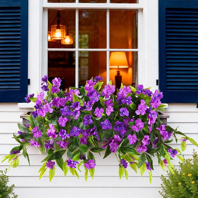 Artificial Flowers for Outdoor, 2 Bundles UV Resistant Fake Plants Decoration Realistic Faux Silk Flowers No Fade Plastic Flowers for Outside Planters Home Porch Patio Yard Garden Decor