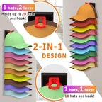 Hat Organizer for Baseball Caps, 2 Pack Hold Up to 40 Hats, Hat Rack for Wall Space Saving, Hat Hanger w/Strong Adhesive Hat Storage Holder Display for Closet Door and Wall (Black & Color)