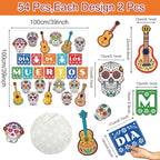 Day of The Dead Cutouts Sugar Skull Classroom Bulletin Board Decorations Colorful Skull Halloween Theme Party Supplies for Toddler Kids Students Classroom Decors