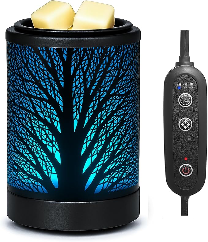 MeplLivs Wax Melt Warmer 2-in-1 Candle Wax Warmer with Timer-PTC Heating Plate with 7 Colors LED Changing Light Reusable Silicone Fragrance Warmer for Home Office Gifts & Decor