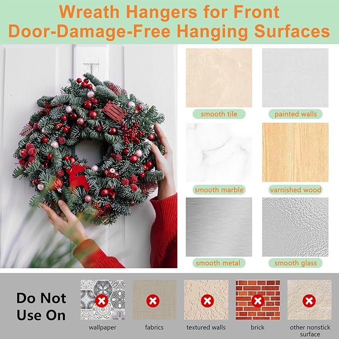 JUUBAOOPN Door Hanger Hook for Wreath, Fall Christmas Wreath Hanger Hold Up to 22 LB, Clear Outdoor Hanger for Home Decoration, Window Wreaths Hangers for Halloween Easter Day Decor