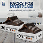 ZOBER Wooden Hangers - Heavy Duty, Non Slip Wood Hangers for Coats, Jackets, Suits, & Pants - Coat Hangers for Closet W/Bar and Notches 20 Pack