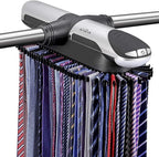 Aniva Motorized Tie Rack Closet Organizer with LED Lights Includes J Hooks for Wired Shelving Stores Up to 72 Ties & 8 Belts, Operates with Batteries