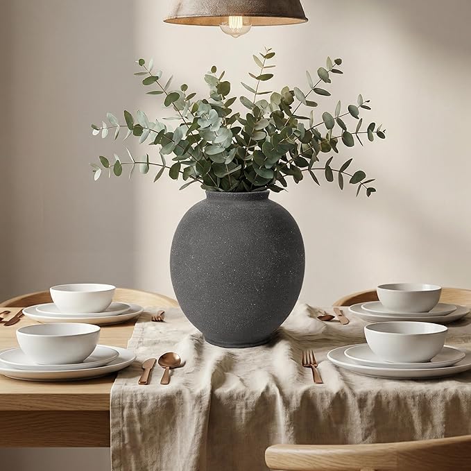 Black Ceramic Large Vase - 9.84 Inch Round Modern Ceramic Vases,Tall Vase for Decor Living Room Table Decor and Festive Home Interiors
