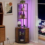 VECELO 6 Tier Corner Shelf with LED Light and Charging Station, 63” Tall Standing Cabinet Organizer, Narrow Bookshelf with Storage Rack for Living Room, Bedroom, Kitchen, Balcony, Small Space