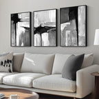 Framed Black and White Gray Modern Abstract Wall Art, Set of 3 Piece Big Canvas Paintings Artwork for Walls, Minimalist Art Prints Pictures for Living Room Hallway Bedroom Office Wall Decor 16x24 Inch