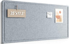 Fluxynara Bulletin Board, 35" x 17.5" Cork Board Alternative with 12 Safe Removable Adhesive Tabs, Foldable Felt Pin Board for Home Office, Classroom, Bedroom,Entryway for Walls—Blue Gray