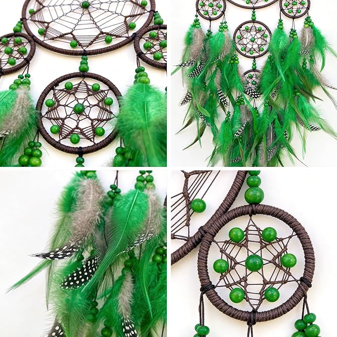 Large Dream Catchers Handmade Green Dream Catcher, Boho Wall Hanging Decor with Beads, Native American Style Dreamcatcher for Bedroom,Living Room,Home Ornament, for Birthday,Festival