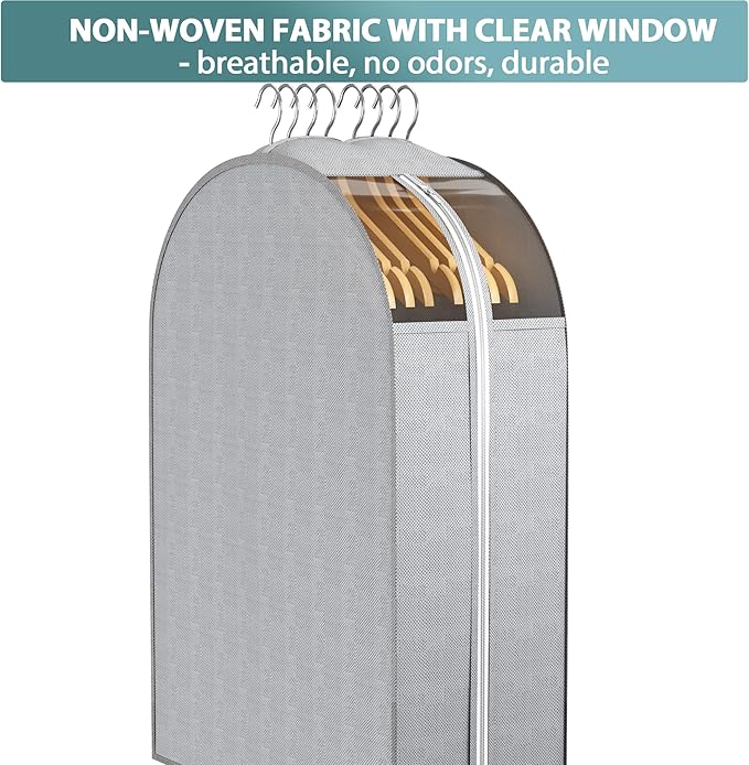 10" Gusseted Garment Bags for Hanging Clothes with Clear Window, 32" Suit Bags for Open Closet Storage, Clothing Cover for Coat, Dress, Jacket, Shirt, Fur Wardrobe Protector, 3 Packs