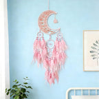 Dream Catchers,Moon Dream Catchers with Chakra Gemstone Agate Stone,Pink Tree Life Dream Catcher Wall Hangings Room Decor for Girls Bedroom Decor Art Craft Gift (Pink)