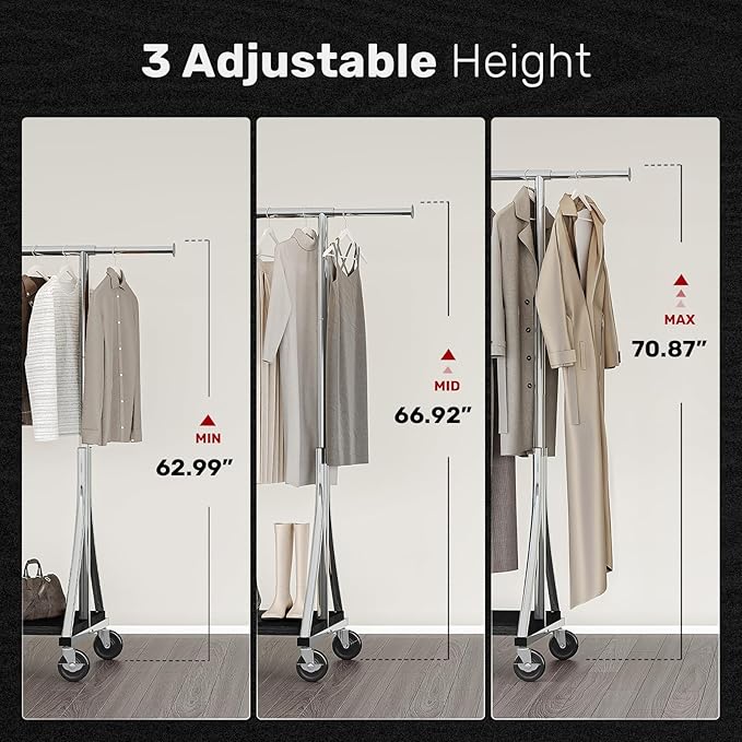 MAXLEAD Clothes Rack, Clothing Rack with Wood Shelves 500 LBS Heavy Duty Garment Rack for Hanging Clothes Portable Closet Sturdy Coat Rack for Bedroom, Living Room, Laundry, Balcony, Silver