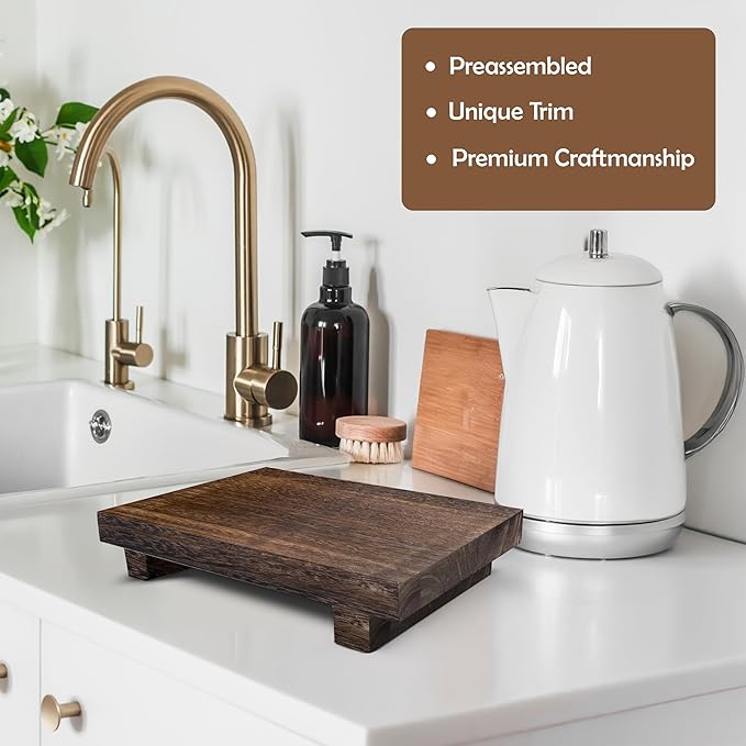 Wood Riser Rustic - Rectangular Pedestal Stand - Brown, 9 x 6 x 1.5 Inch