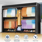 Ulif E12C Max Heavy Duty Closet Organizer System，Freestanding Clothing Rack, Adjustable Garment Rack 83" W x 16" D x 76.5" H Holds 1060 lbs, Black Clothing Rack with Black Dustproof Cover