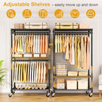 P5 Rolling Clothes Rack Heavy Duty, Clothing Racks for Hanging Clothes, Metal Garment Rack with Wheels, 3-Tier Portable Closet Rack 39.4'' W × 20.5'' D × 80.5'' H, Max Load 650 Lbs, Black