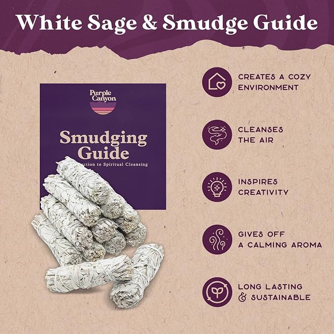 Purple Canyon Sage Smudge Kit - (12 Pack) - White Sage Smudge Sticks Incense Kit for Meditation Home Cleansing Aromatherapy and Smudge Rituals